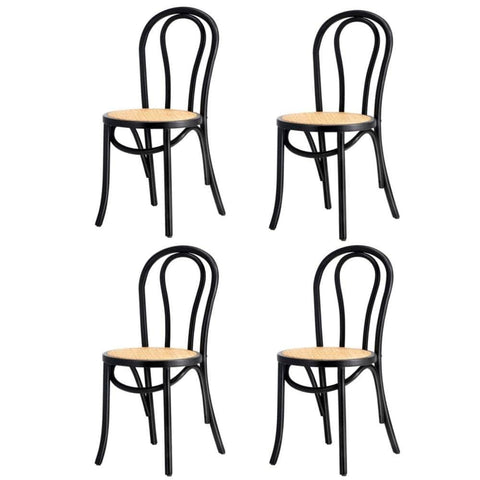 Wooden Dining Chair Ratan Seat Black/Natural/White