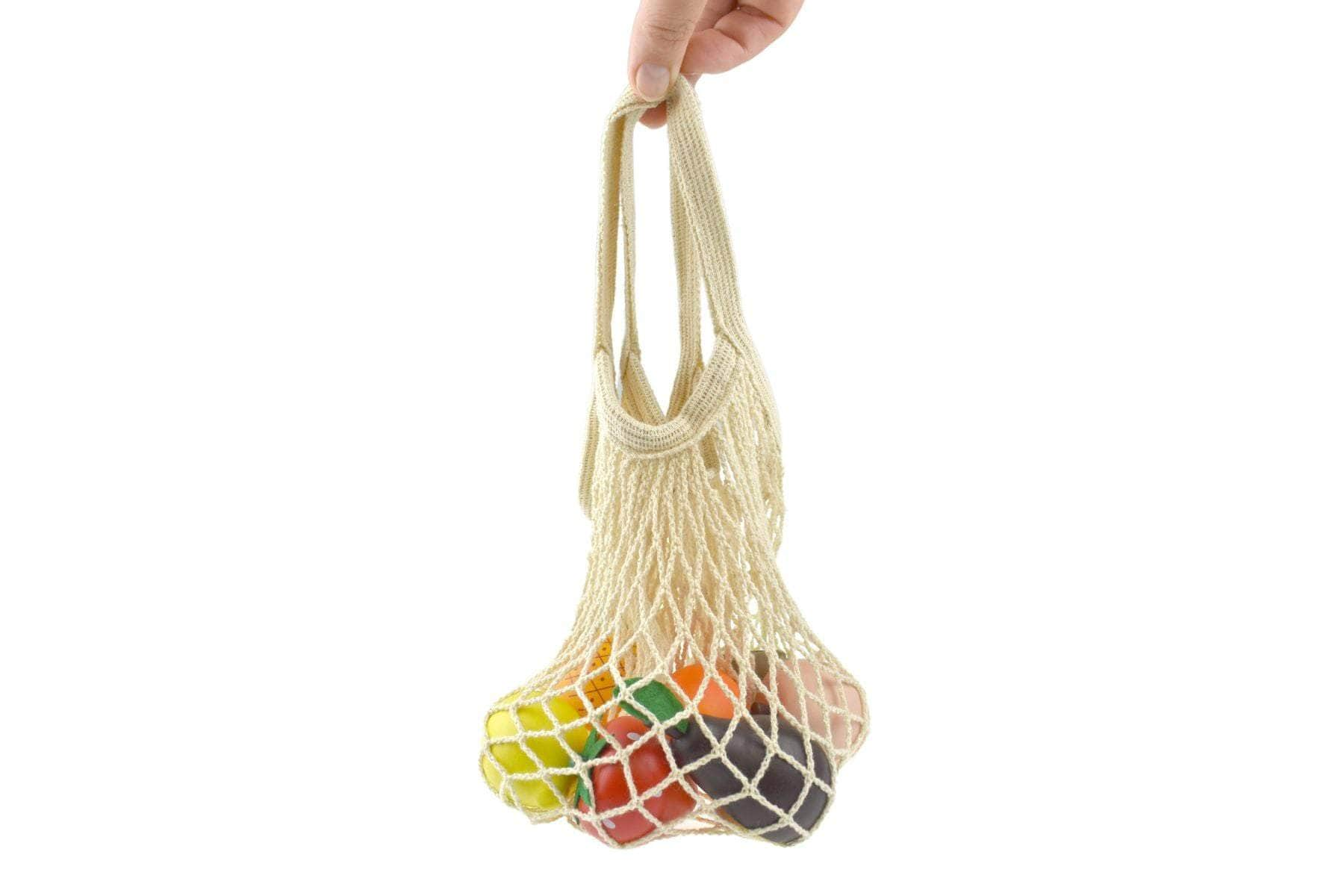 Wooden Fruits 7Pcs Set With Cotton Mesh Shopping Bag