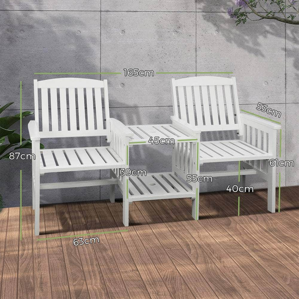 Wooden Garden Bench 2 Seat Chair & Table Outdoor Park Patio Furniture