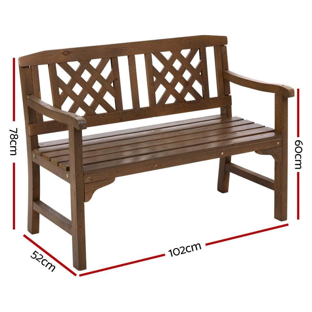 Wooden Garden Bench 2 Seat Patio Furniture Timber Outdoor Lounge Chair Natural