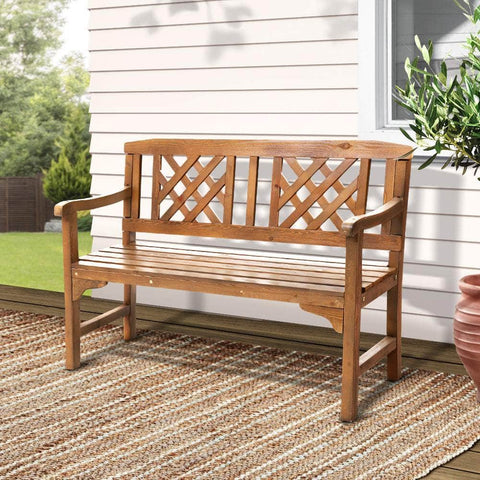 Wooden Garden Bench 2 Seat Patio Furniture Timber Outdoor Lounge Chair Natural