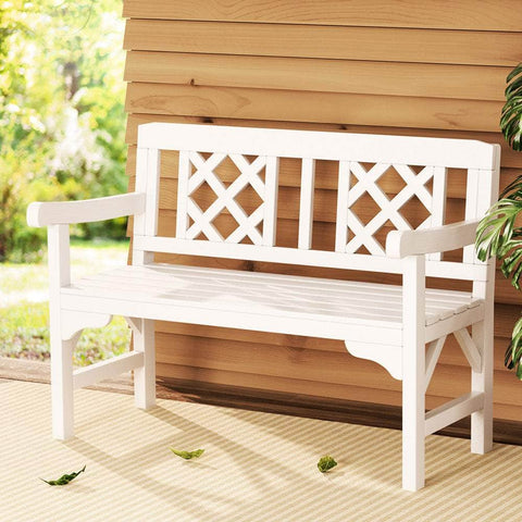 Wooden Garden Bench 2 Seat Patio Furniture Timber Outdoor Lounge Chair White