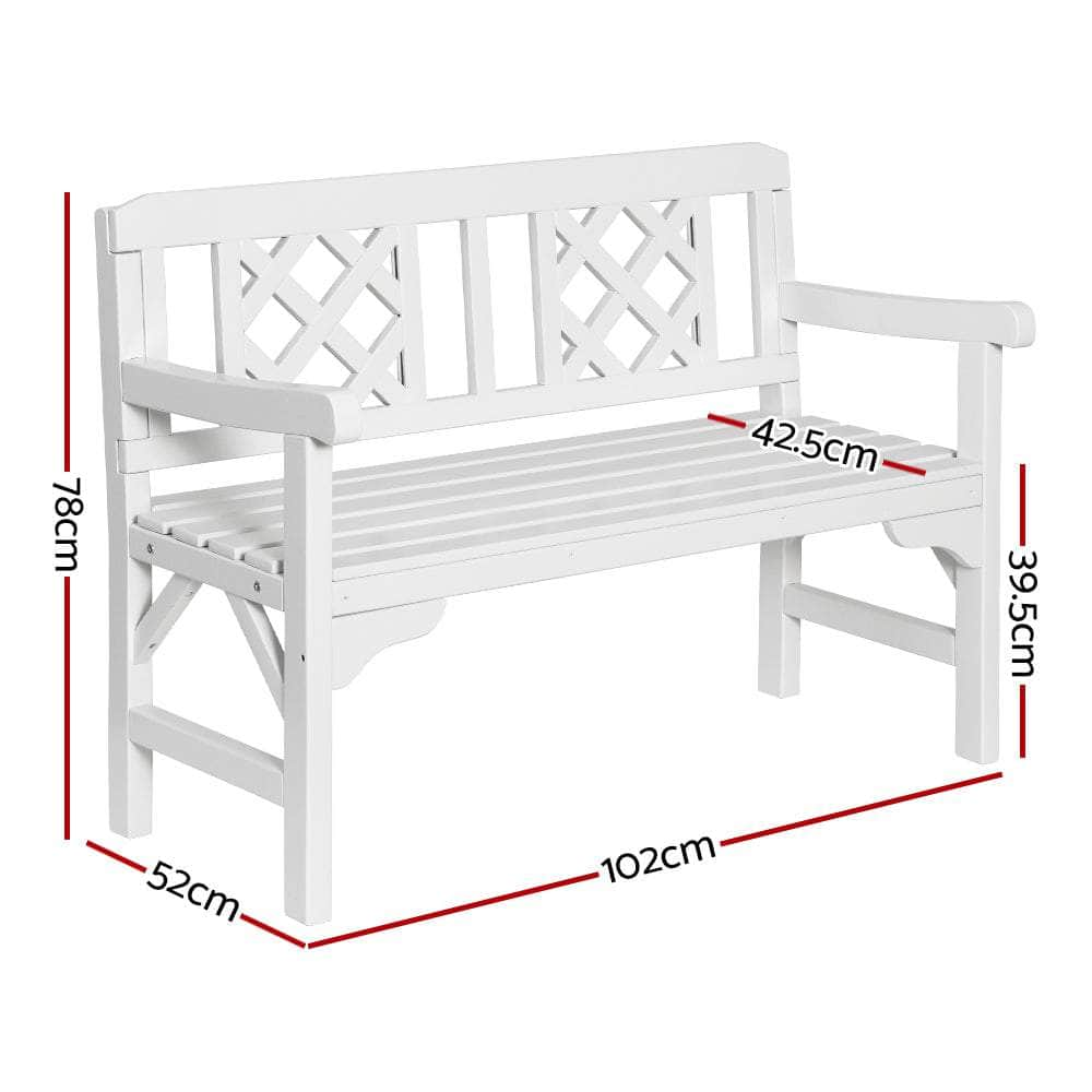 Wooden Garden Bench 2 Seat Patio Furniture Timber Outdoor Lounge Chair White