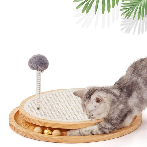 Wooden Interactive Cat Toy  Spinning Track & Wand Toy