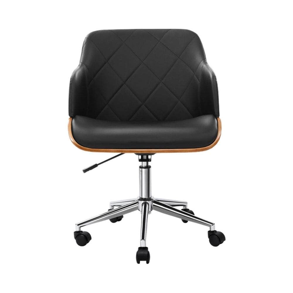 Wooden Office Chair Fabric Seat Black