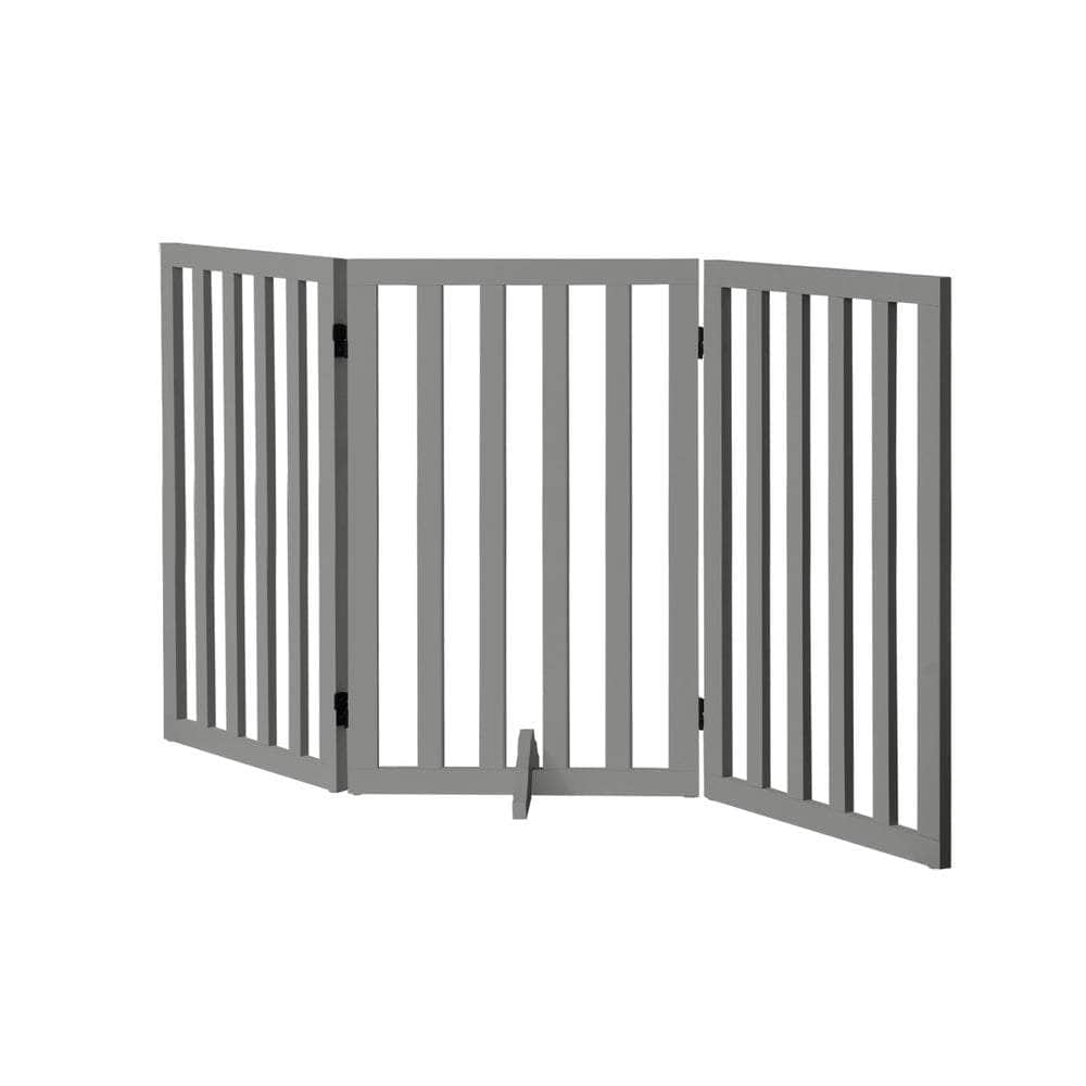 Wooden Pet Gate Dog Fence 3 Panels 80cm Grey