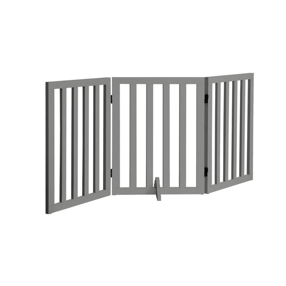 Wooden Pet Gate Dog Fence 3 Panels 80cm Grey