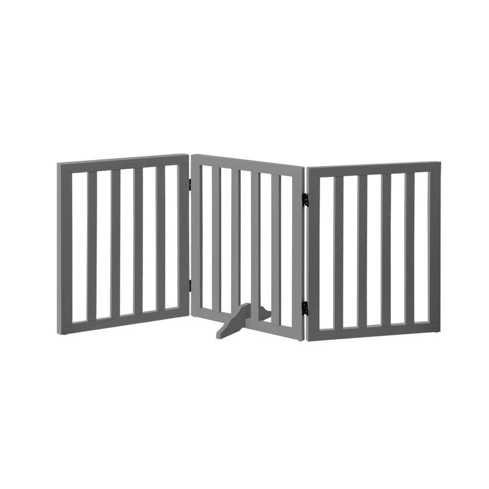 Wooden Pet Gate Dog Fence 3 Panels 80cm Grey