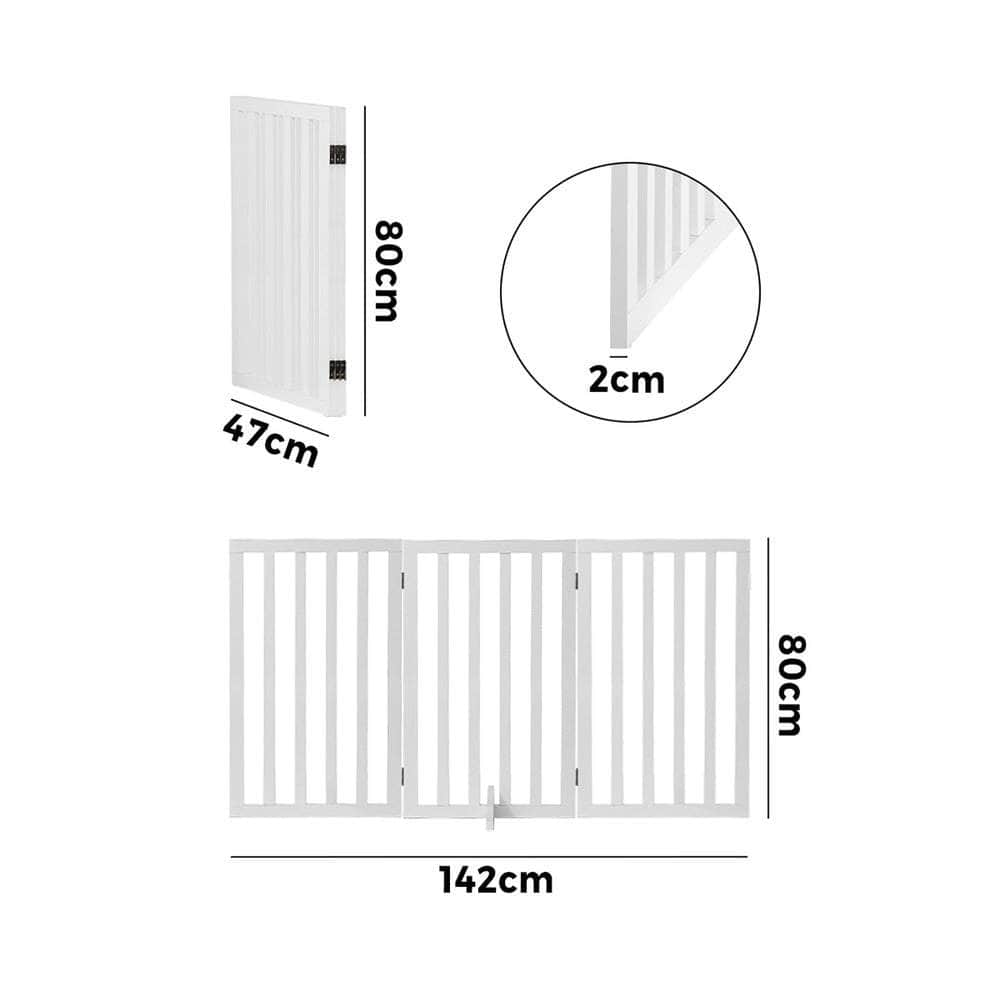 Wooden Pet Gate Dog Fence 3 Panels 80cm Grey