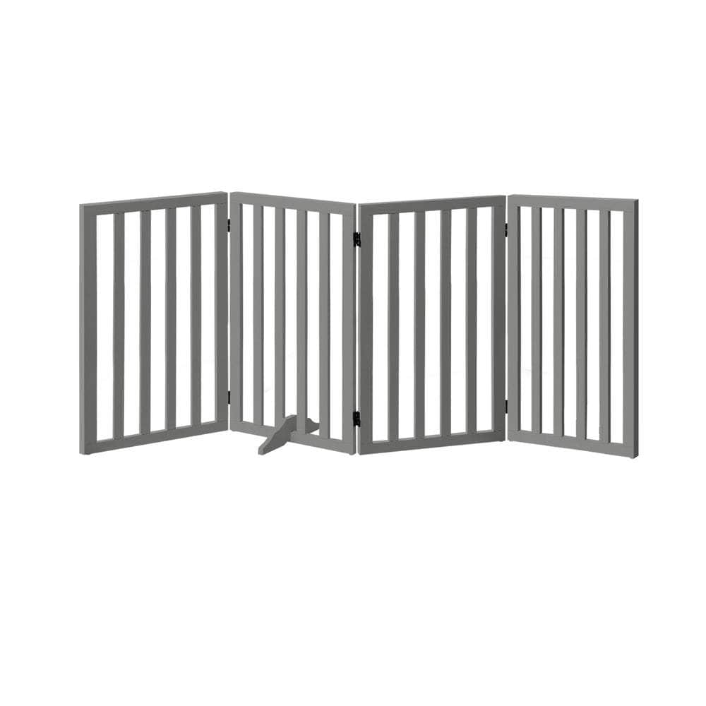 Wooden Pet Gate Dog Fence 4 Panels 80cm Grey