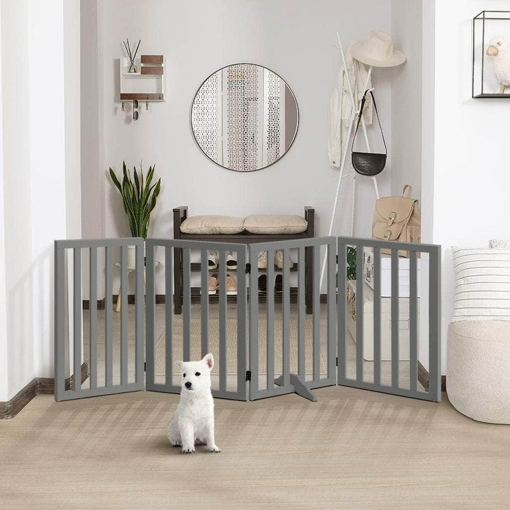 Wooden Pet Gate Dog Fence 4 Panels 80cm Grey