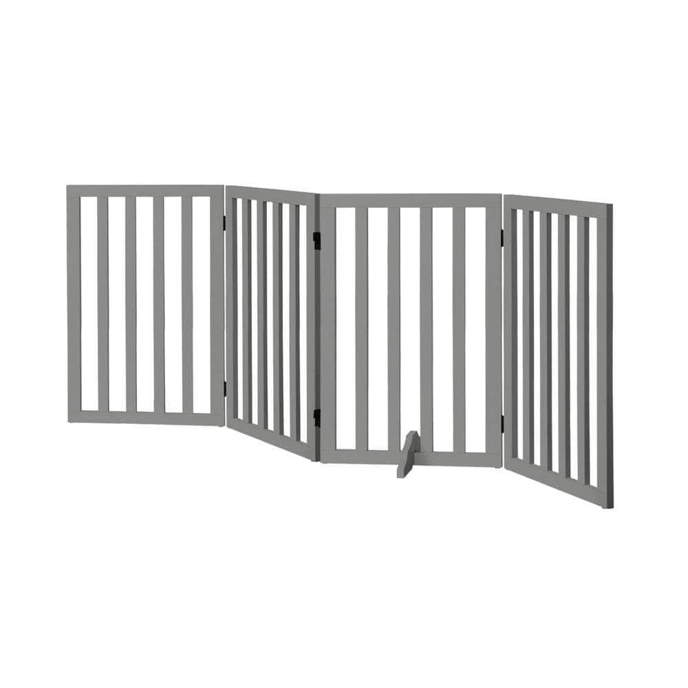 Wooden Pet Gate Dog Fence 4 Panels 80cm Grey