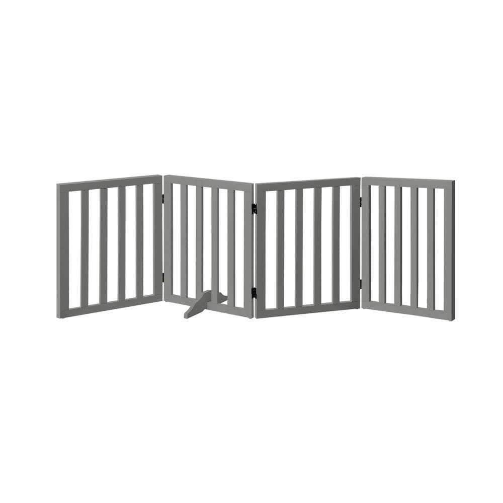 Wooden Pet Gate Dog Fence 4 Panels 80cm Grey