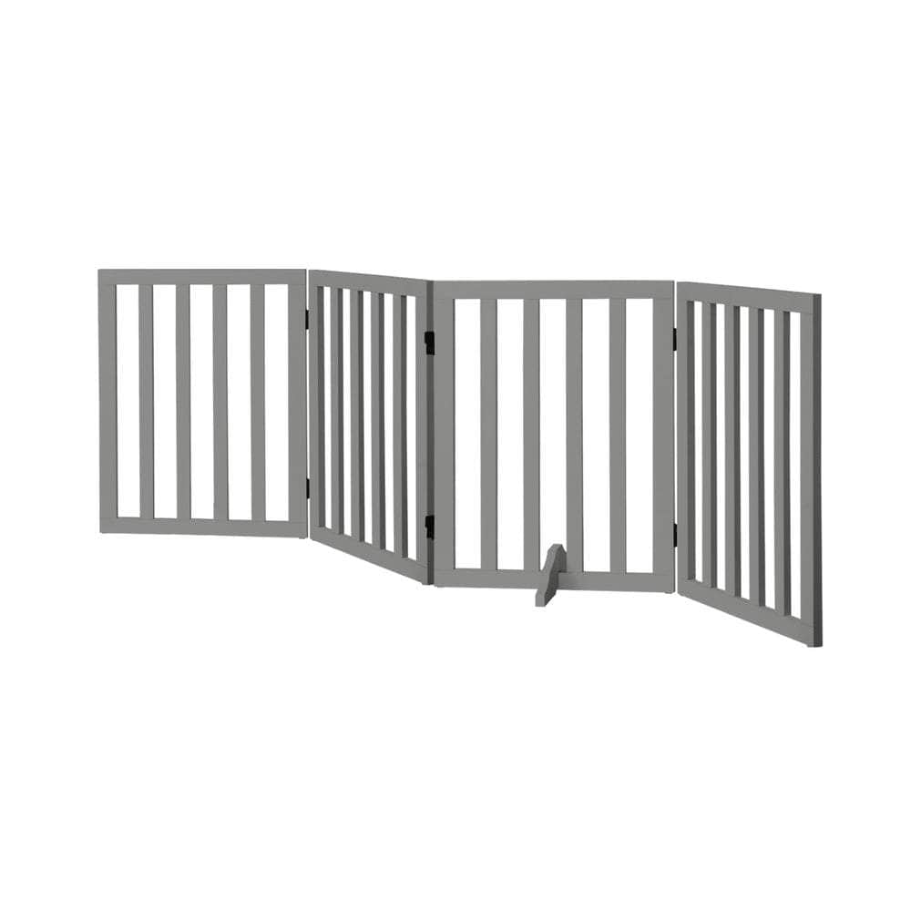 Wooden Pet Gate Dog Fence 4 Panels 80cm Grey