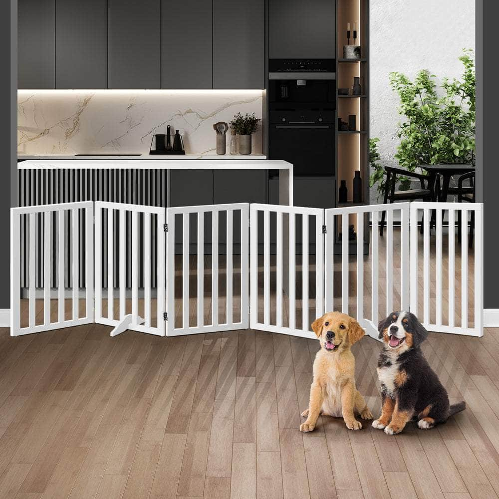 Wooden Pet Gate Dog Fence 6 Panels 80cm Grey