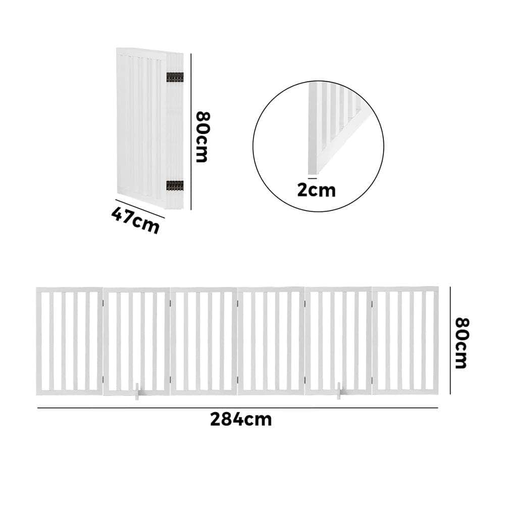 Wooden Pet Gate Dog Fence 6 Panels 80cm Grey