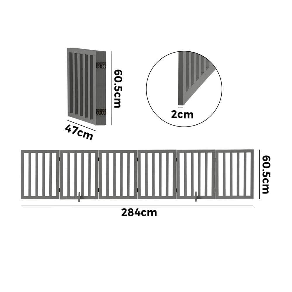 Wooden Pet Gate Dog Fence 6 Panels 80cm Grey