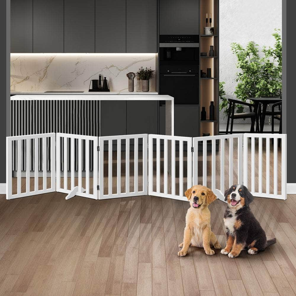 Wooden Pet Gate Dog Fence Safety Stair Barrier Security Door 6 Panels