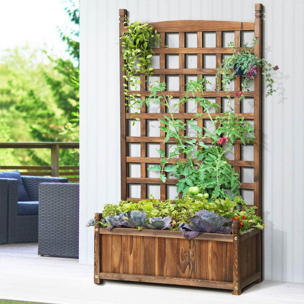 Wooden Raised Garden Bed with Trellis Garden Standing Planter