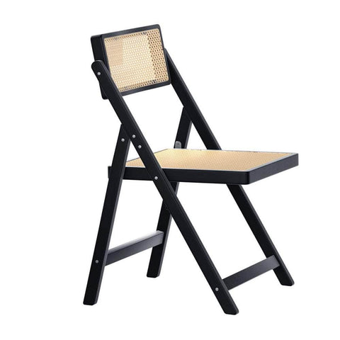 Wooden Rattan Dining Chair - Foldable - Black