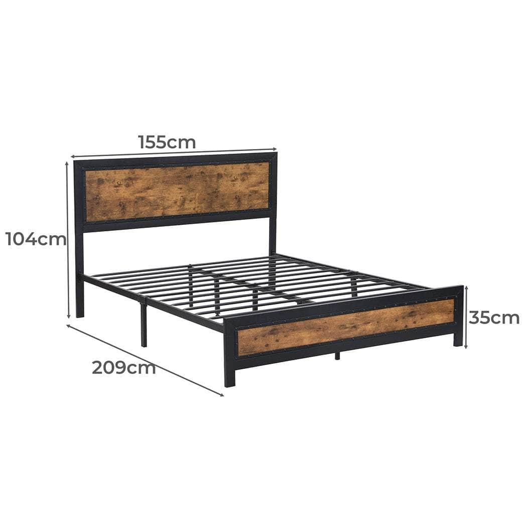 Wooden Rivets and Storage Drawers Double/Queen Metal Bed Frame