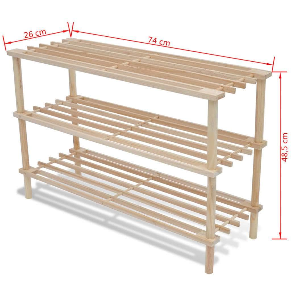 Wooden Shoe Rack 3-Tier 2 pcs