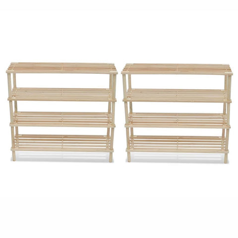 Wooden Shoe Rack 4-Tier Shoe Shelf Storage 2 pcs