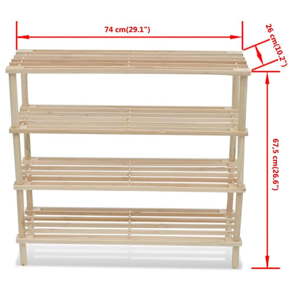 Wooden Shoe Rack 4-Tier Shoe Shelf Storage 2 pcs