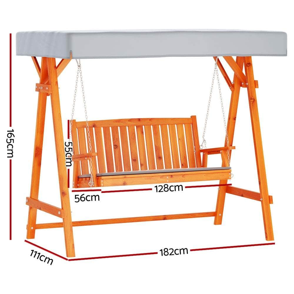 Wooden Swing Chair Garden Bench Canopy 3 Seater Outdoor Furniture