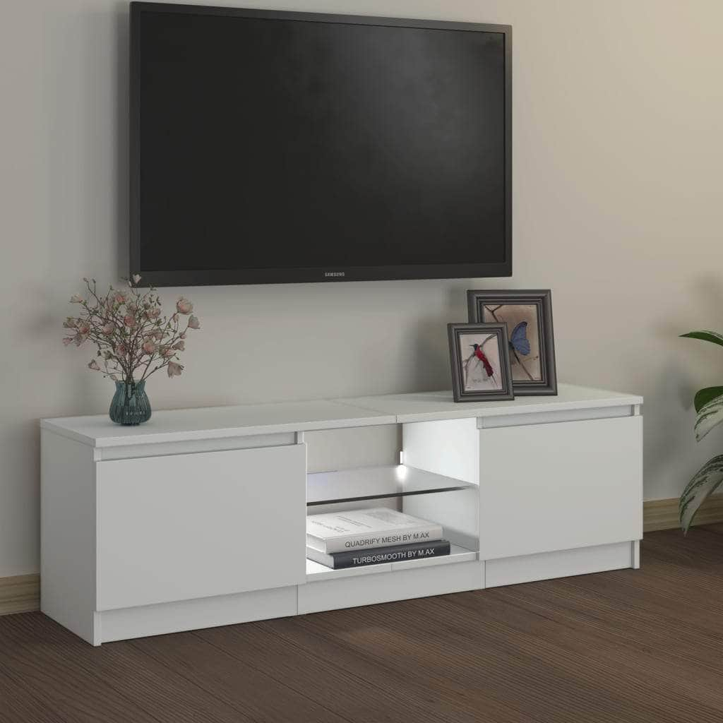 Wooden TV Cabinet with LED Lights White