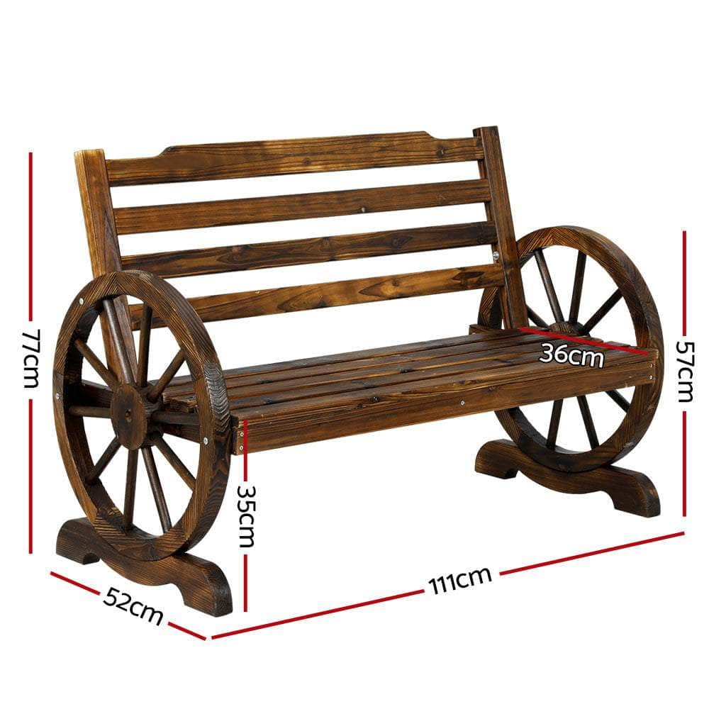 Wooden Wagon Wheel Bench - Brown