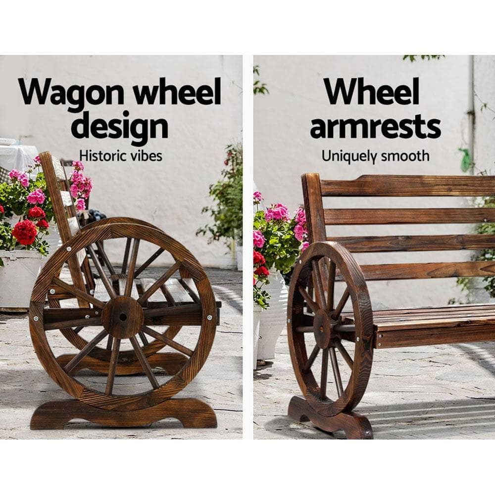 Wooden Wagon Wheel Bench - Brown