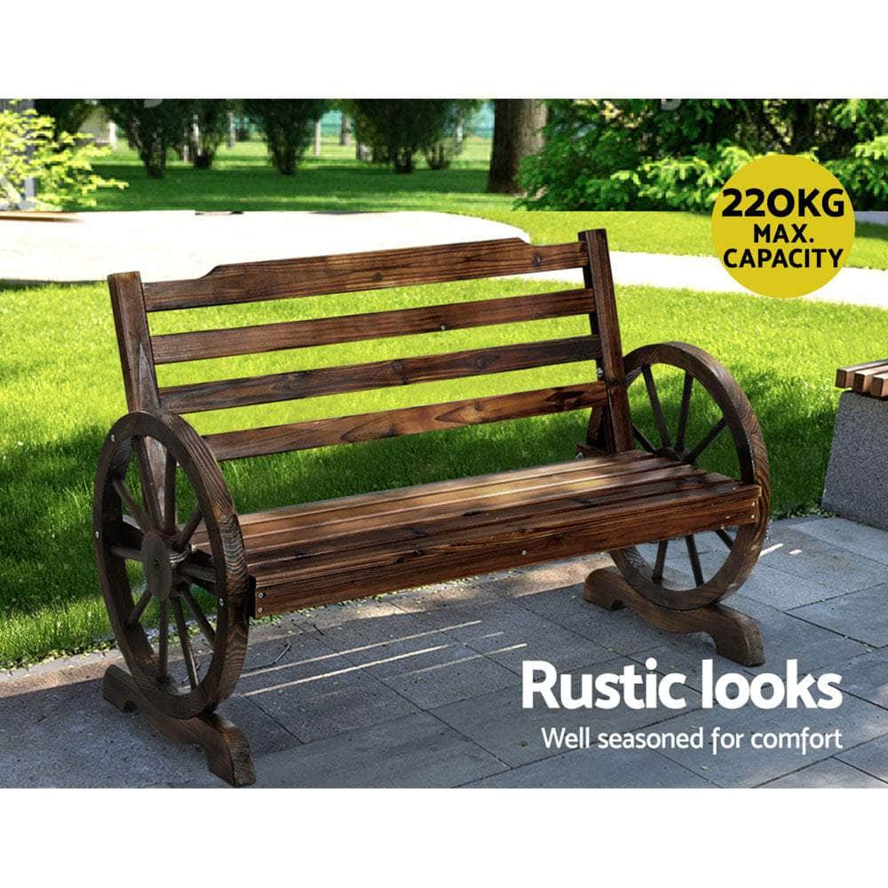 Wooden Wagon Wheel Bench - Brown