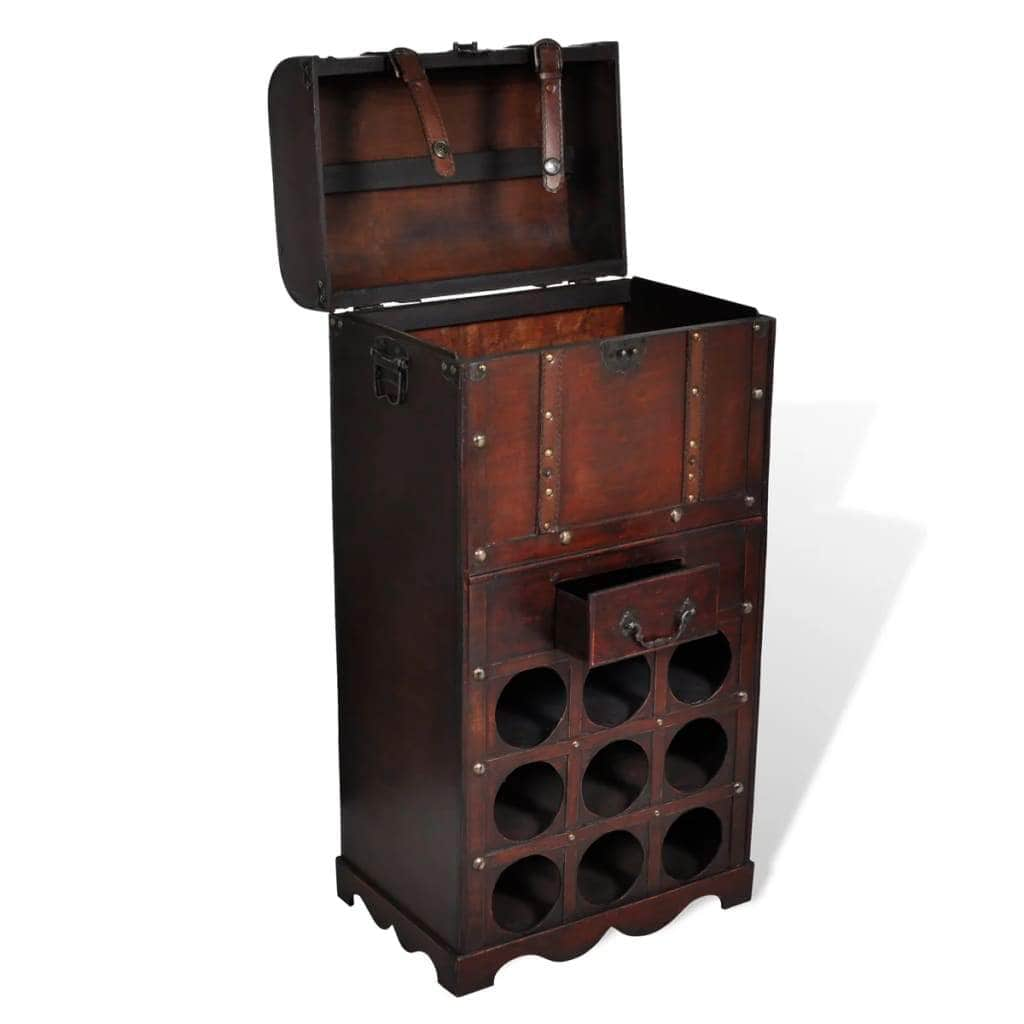 Wooden Wine Rack for 9 Bottles with Storage