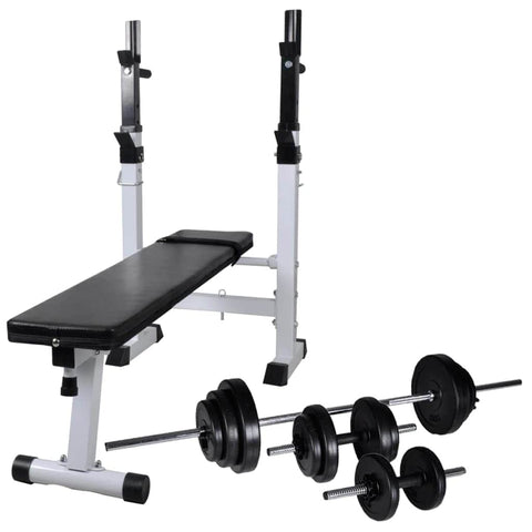 Workout Bench with Weight Rack Barbell and Dumbbell Set 30.5kg