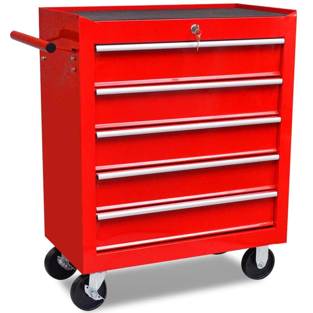 Workshop Tool Trolley 5 Drawers Red