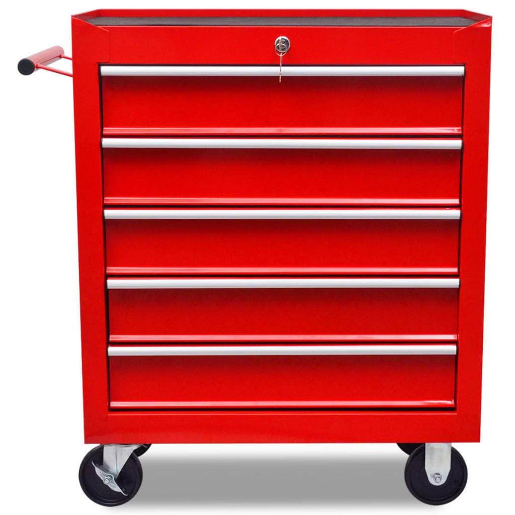 Workshop Tool Trolley 5 Drawers Red