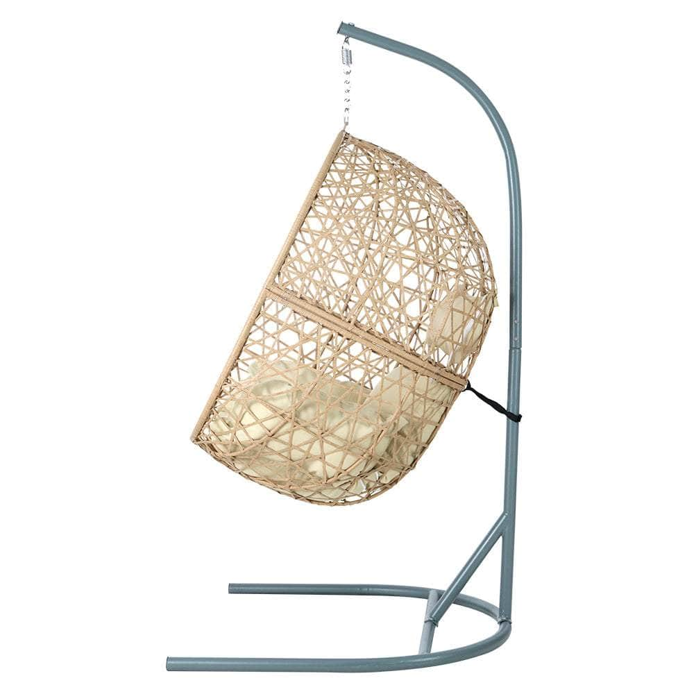 Yellow Wicker Egg Hammock with Stand Outdoor Seat