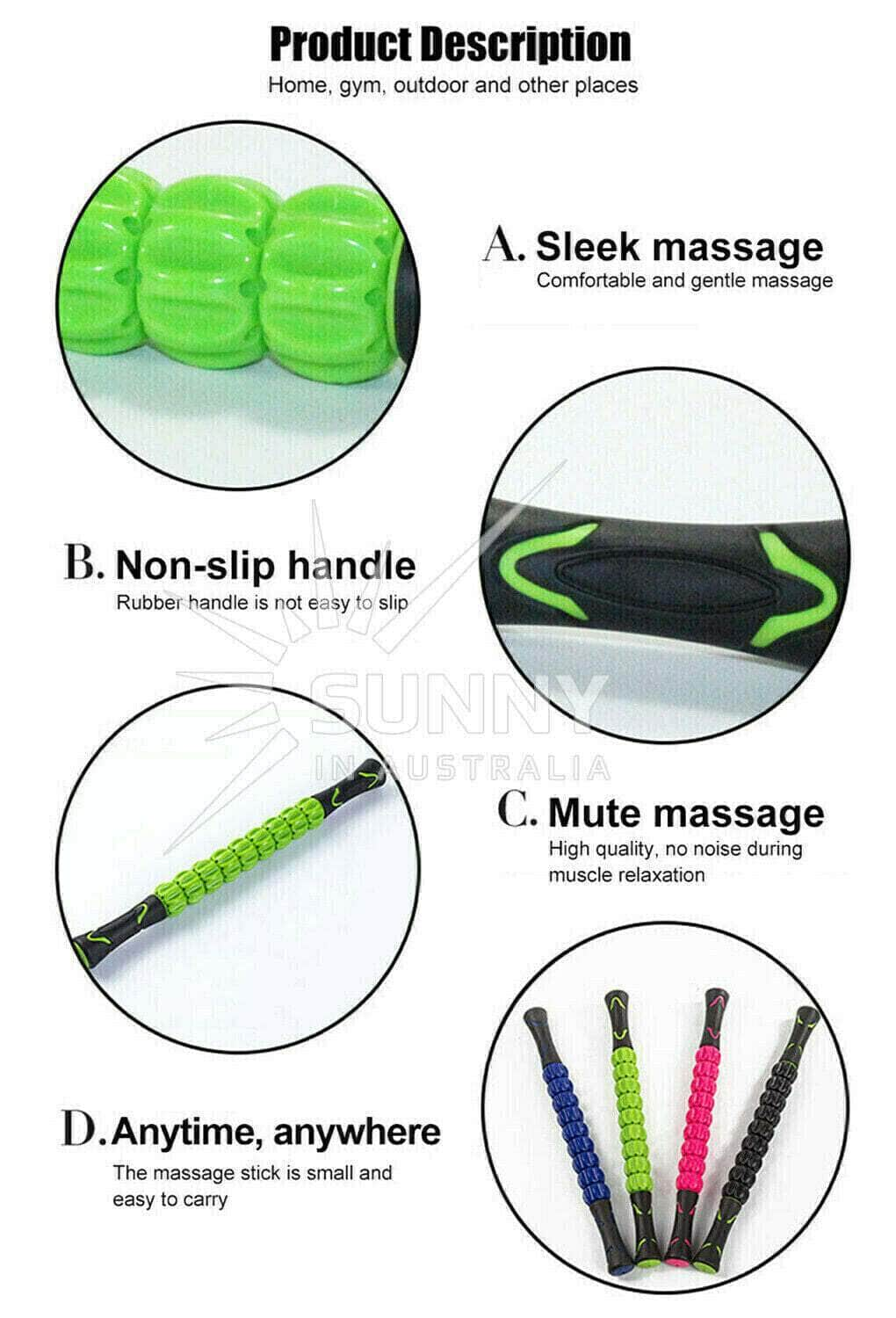 Yoga Massage Roller Stick Point Sport Biceps Muscle Body Travel Massager Tool AU