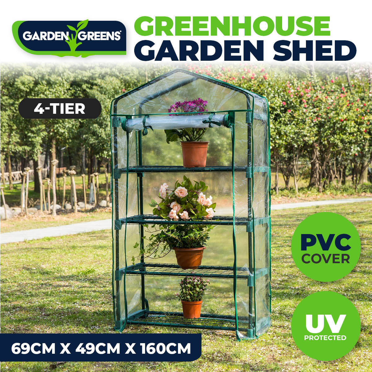 Garden Greens Greenhouse Shed 4 Tier Uv Protected Cover Sturdy Structure 1.6M