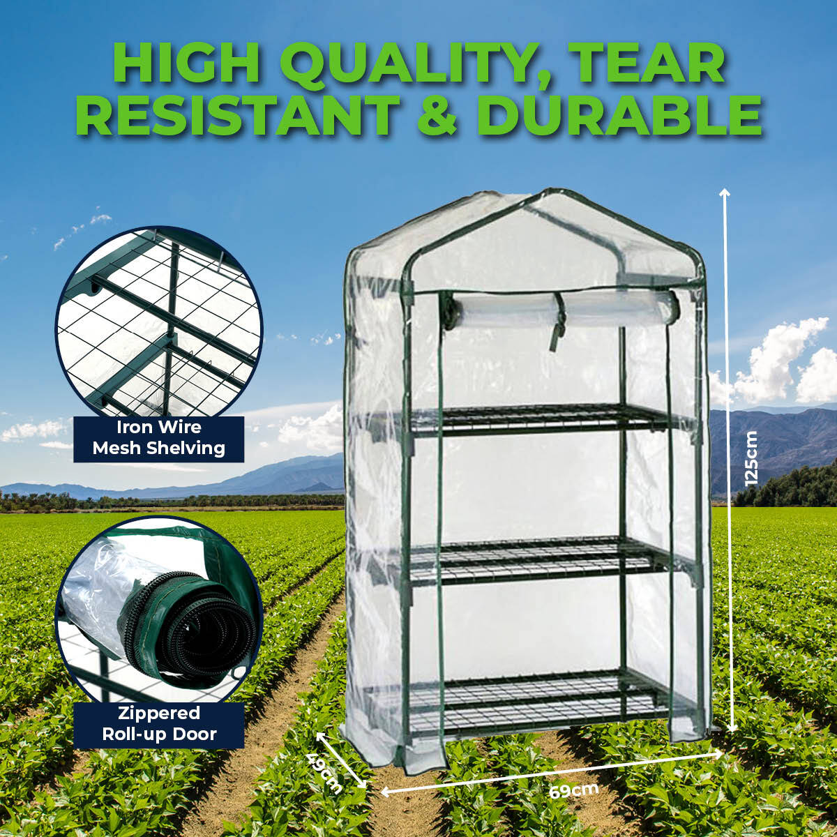 Garden Greens Greenhouse Shed 3 Tier Uv Protected Cover Solid Structure 1.25M