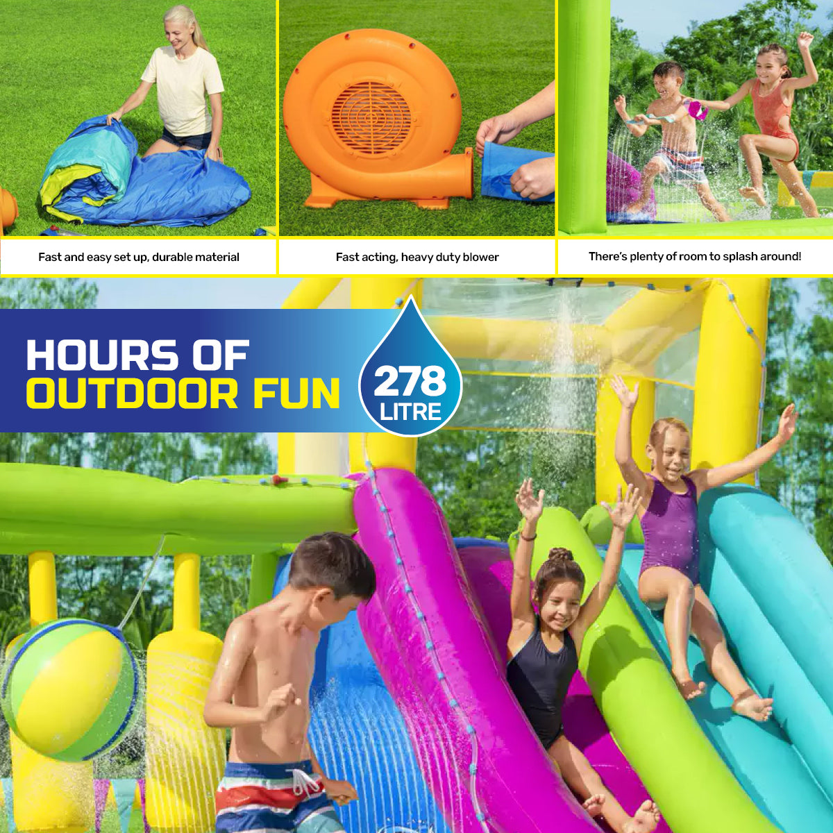 Inflatable Splash Course Water Park Double Slide & Motor