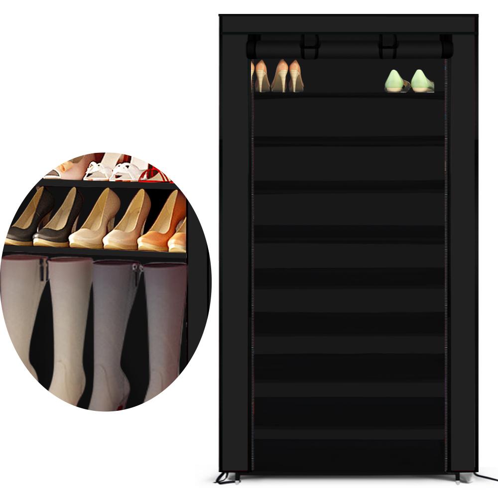 living room 10 Tier Shoe Rack Portable Storage Cabinet Organiser Wardrobe Black Cover