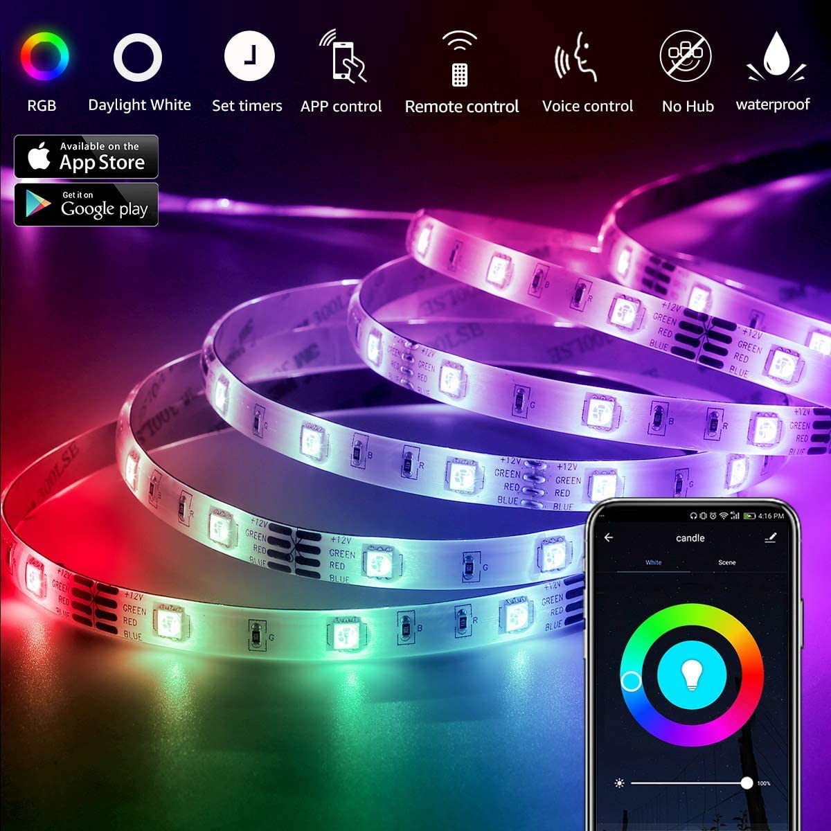 12M LED Strip Lights Rope Light for Bedroom and Home 5050 Lights Strip