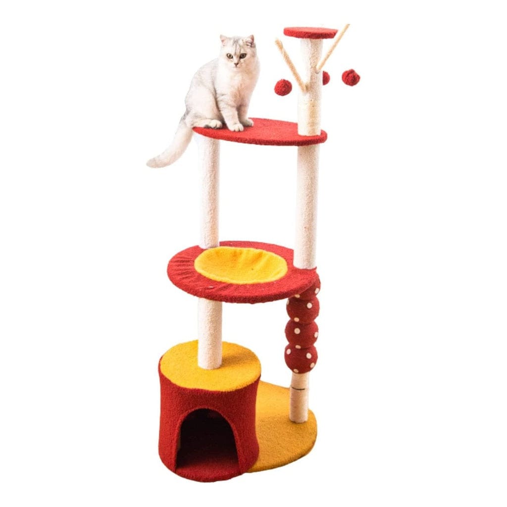 130cm Tanghulu Plush Cat Condo Cat Tree Red Yellow