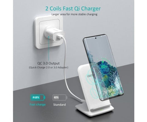 15W Wireless Charger Stand with AC Charger (White)