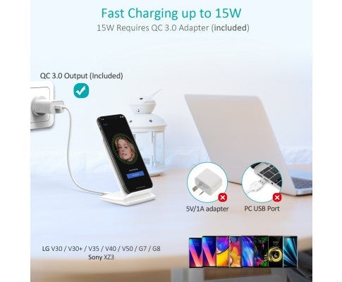 15W Wireless Charger Stand with AC Charger (White)