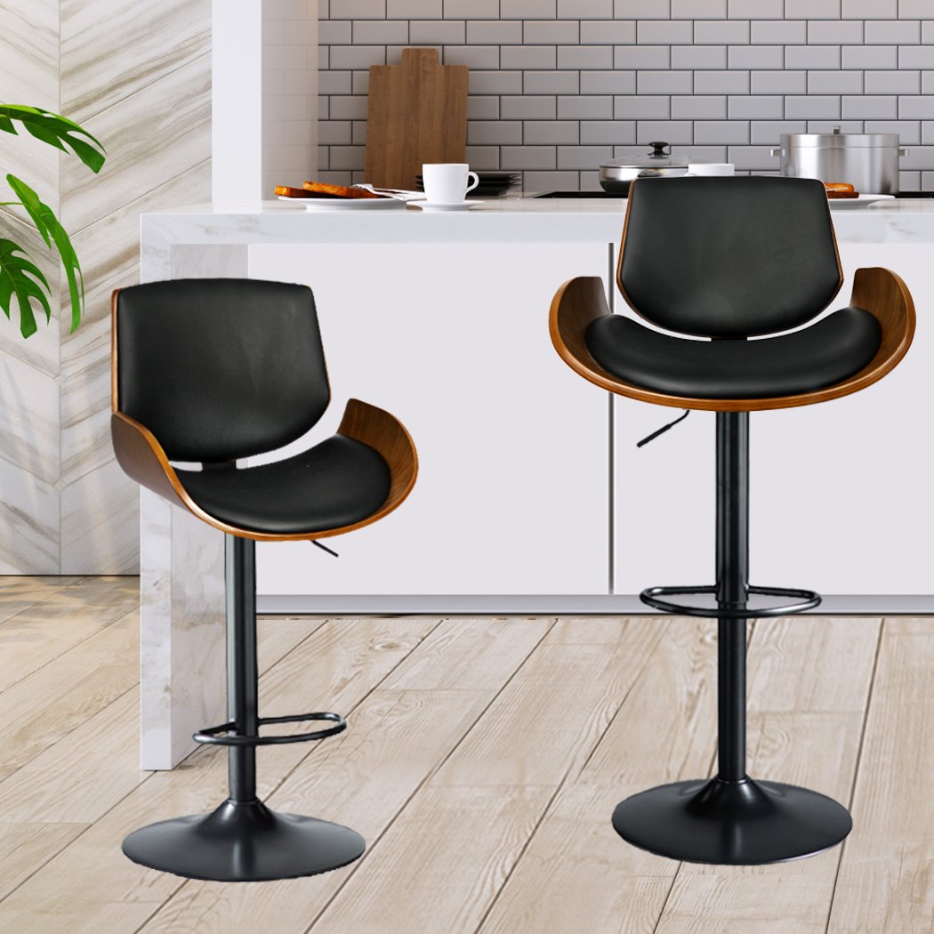 Dining Room 1x Bar Stools Kitchen Gas Lift Wooden Beech Stool Chair Swivel Barstools Black