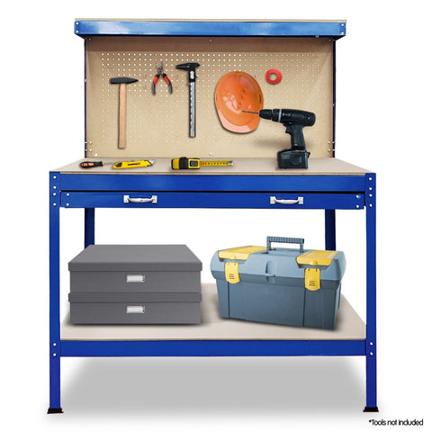 2-Layered Work Bench Garage Storage Table Tool Shop Shelf Blue