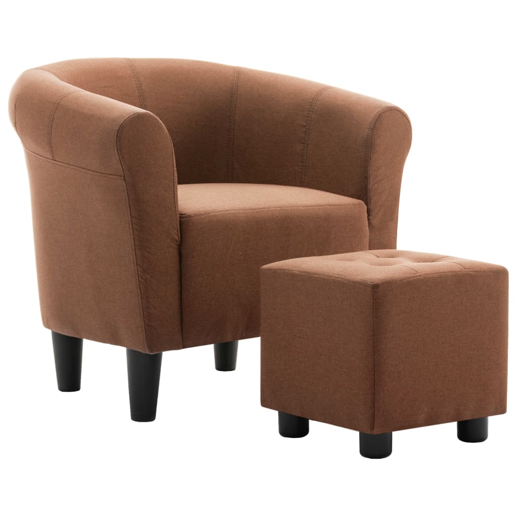 2 Piece Armchair and Stool Set Brown Fabric